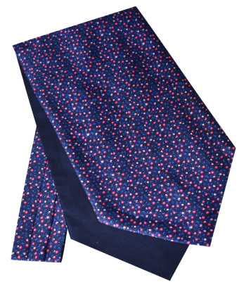 Fine Silk Neat Abstract Pink and White Design Cravat in Navy